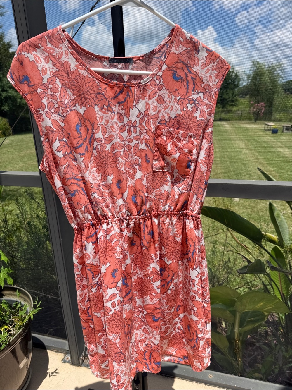 Soprano Coral and Blue Floral Midi sleeveless Dress